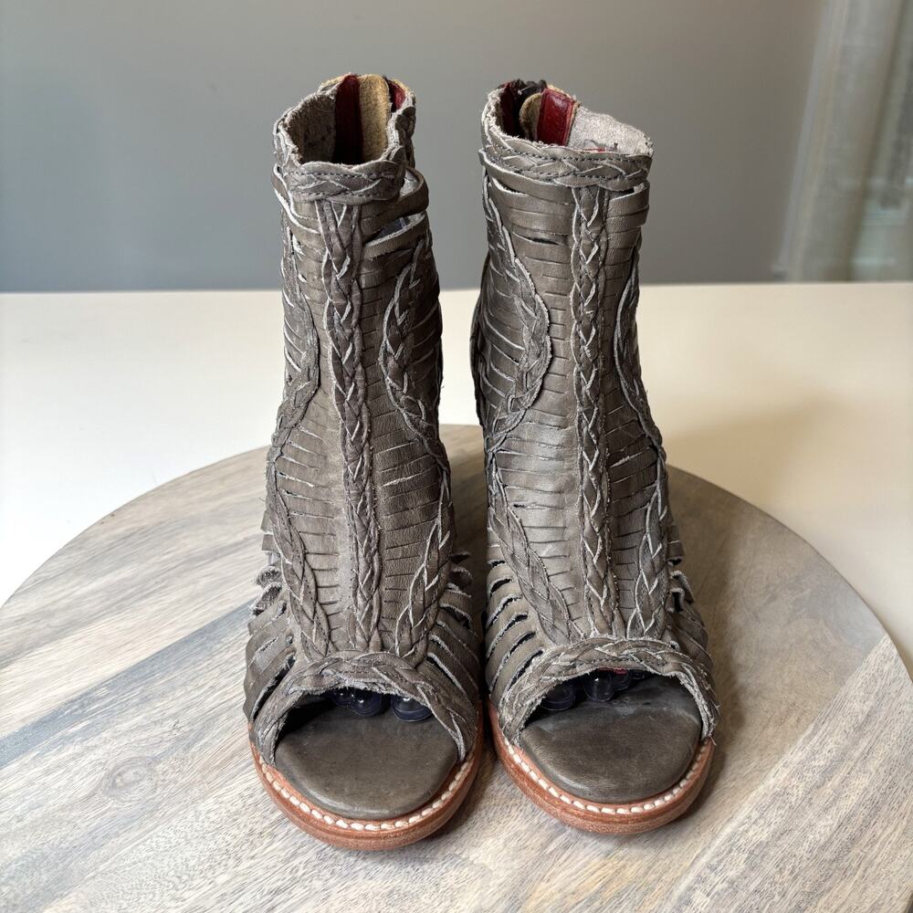Freebird by Steven Bela Boots Gray Leather Snakeskin Peep Toe Ankle Booties Sz 9 - Picture 4 of 10